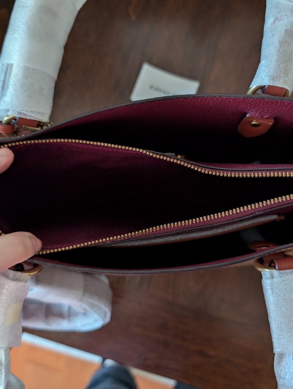 Coach Brown Signature Canvas Tote with Leather Trim - Picture 7 of 13